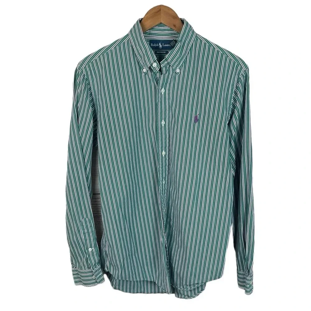 BF1328 Men’s Polo Ralph Lauren Designer Custom Fit Striped Button Down Shirt M